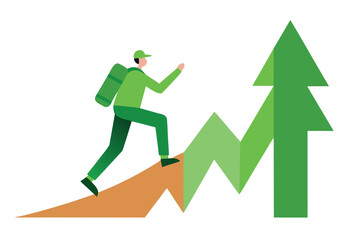 Person climbing an upward trending graph with a tree