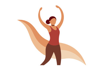 Woman in athletic wear with flowing fabric background