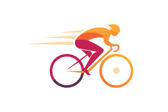 Stylized cyclist in motion with speed lines