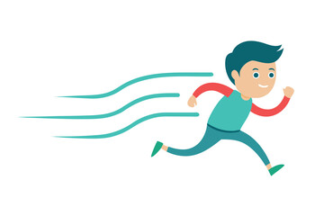 Cartoon boy running fast with motion lines