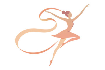 Elegant ballerina dancing with flowing ribbon