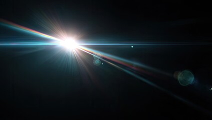 Intense light burst, lens flare, vibrant colors against black backdrop