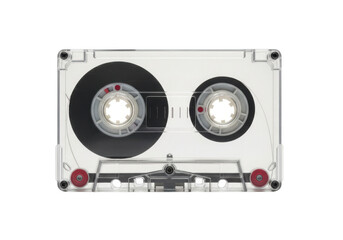 Fototapeta premium A clear plastic audio cassette tape, isolated on transparent background