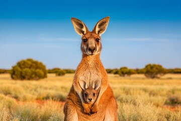 animals red kangaroo with joey in pouch outback NSW Sturt National Park