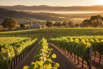 Weingut im Morgenlicht – Weinfelder in Tasmanien