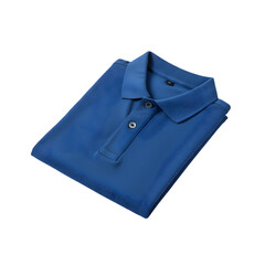 A Blue Collared Golf Shirt Folded Neatly Isolated On A Transparent Background With Neutral Lighting And A Detailed Texture On The Fabric