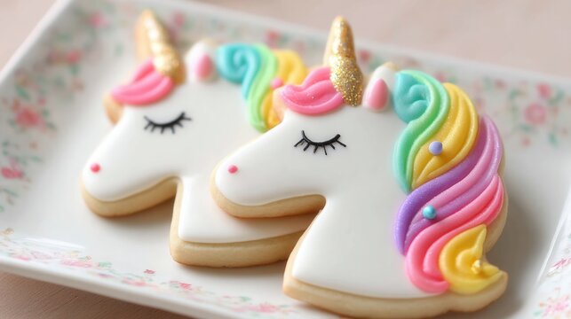 christmas festival Colorful unicorn cookies on a decorative plate.