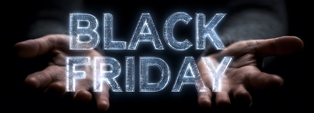 Digital text "Black Friday" on a black background