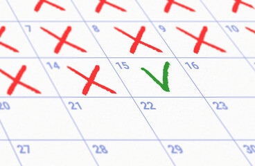 Important date marked on calendar with days crossed out 