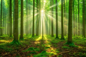 Wald Panorama mit Sonnenstrahlen
