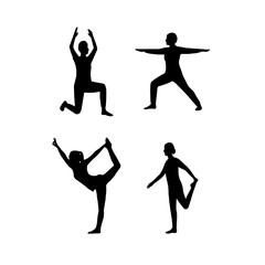 yoga silhouettes set. silhouette of yoga. silhouettes of yoga. Silhouttes of a woman. Silhoutte of a woman doing yoga. A collection of black vector silhouettes of women practicing various yoga poses.