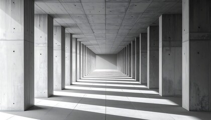 Long, linear concrete structure with repetitive pillars, shadows