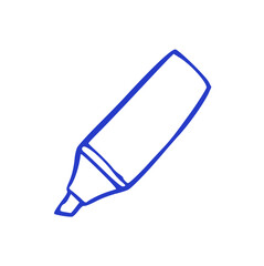 Hand Drawn Highlighter Pen Icon, Blue Outline Doodle Sketch Vector Illustration for Office Stationery, Study Tool, Document Marking, Emphasis, Education, Note Taking, School Supply Element Graphic