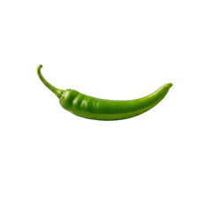 Vibrant green chili pepper with fresh stem, elegantly curved, on a minimalist white ceramic plate with sea salt, 45-degree on transparent, studio lit, concept of pristine culinary precision