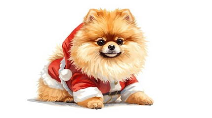 Festive pomeranian dog in santa outfit holiday spirit digital art cheerful setting front view adorable concept