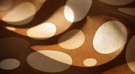Warm, textured fabric with a repeating pattern of light beige circles on a tan background.  Soft shadows highlight the curves of the fabric