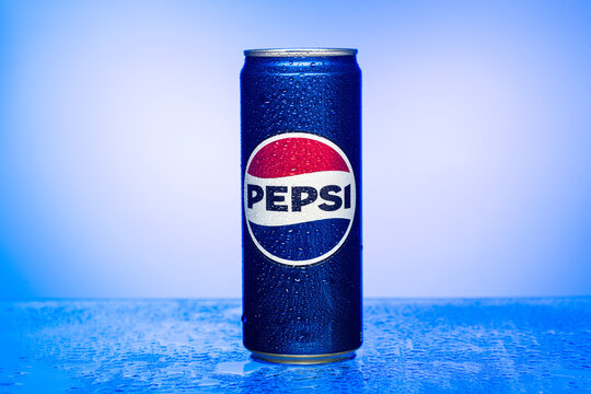 Yerevan Armenia 10.29.2025. A can of Pepsi is sitting on a blue surface