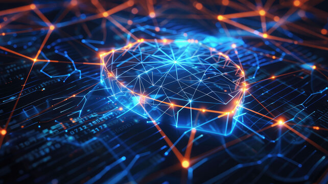 Futuristic holographic interface with glowing data charts and AI visualization, perfect for technology, innovation, or business concepts