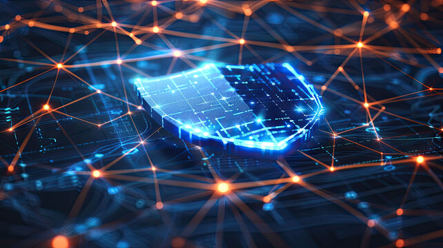 Futuristic holographic interface with glowing data charts and AI visualization, perfect for technology, innovation, or business concepts - Powered by Adobe