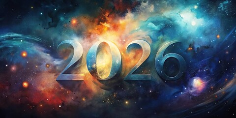 Stunning abstract watercolor art reflecting the vibrant energy of 2026 with hidden nuances and cosmic undertones