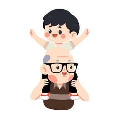 Grandfather Giving Grandson Piggyback Ride