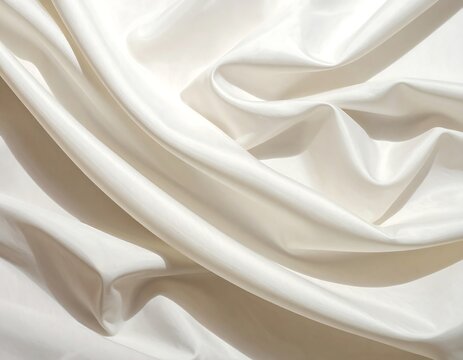 Soft, flowing fabric in shades of white and cream, intricately folded. The folds create shadows and highlights, emphasizing its texture - Powered by Adobe