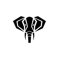 Stylized black elephant head with geometric shapes design on transparent background