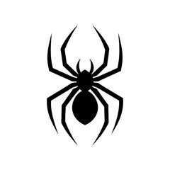 Illustration of a black spider with eight legs and body on transparent background