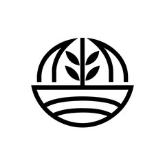 Minimalist symbol of plant in a stylized globe design on transparent background