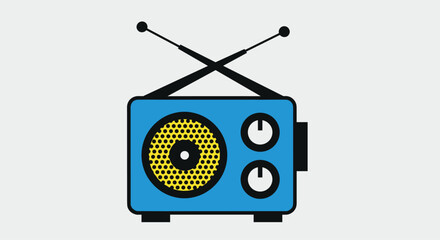 Vibrant retro radio with antennas broadcasting classic tunes for a nostalgic audio experience