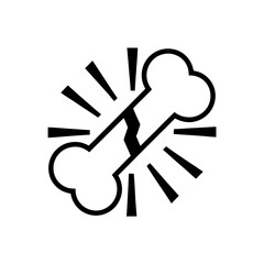 Stylized broken bone with radial lines in black and white on transparent background