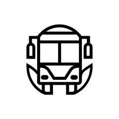 Illustration of a bus front view in black and white style on transparent background