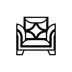 Illustration of a black and white decorative armchair on transparent background