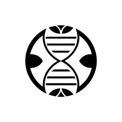 Black and white dna strand inside of a circle design on transparent background