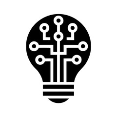Lightbulb with circuit board design in black and white on transparent background