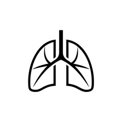 Illustration of lungs with trachea in black and white on transparent background