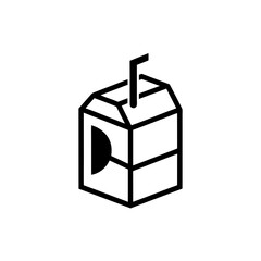 Illustration of a juice box with a straw in black outline on transparent background