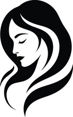 Minimal one-color vector of a stylized female face with flowing hair