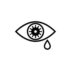 Eye with virus in the iris and a tear drop illustration on transparent background