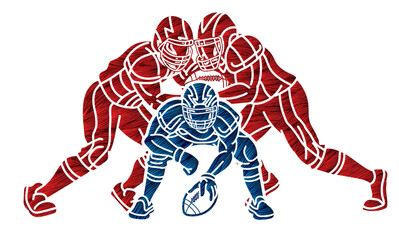 American Football Mix Action Cartoon Sport Graphic Vector
