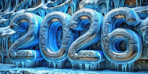 Stylized digits of 2026 adorned with shimmering icicles create a winter wonderland