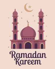 Ramadan kareem festive background with traditional islamic banners, elegant lanterns, a central crescent moon, and sparkling stars, perfect for holy month greetings and celebration