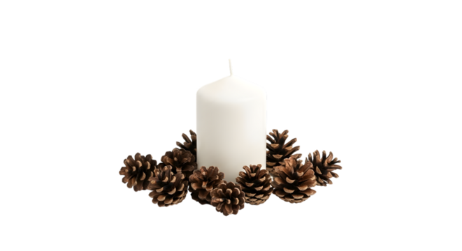 White candle with pine cones on a transparent background - Powered by Adobe