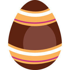Brown Easter Egg with Orange and White Stripes and Purple Accents Isolated on Transparent Background Perfect for Spring Holiday Decorations