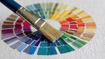 Paint swatches arranged in a circle, with a paintbrush