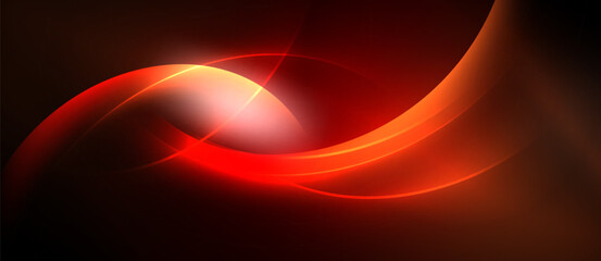 Abstract red curves, glowing lines, dark background. Dynamic composition creates energy, visual impact. Smooth gradients, modern design.