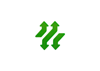Green arrows form a stylized symbol on a solid black background