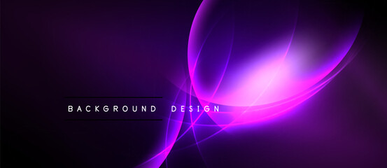 Abstract purple design features flowing lines, bright glow. Background text reads background design. Modern, dynamic visual element.