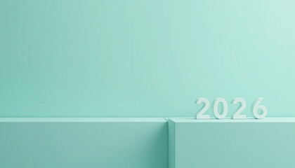 Minimal 3d number 2026 on mint green background, modern typography composition, soft lighting and clean design for new year celebration or creative graphic layout
