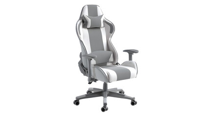 Minimalist white-and-gray gaming chair with contour design, isolated on white background